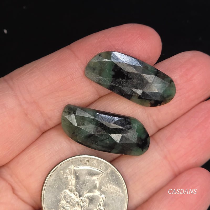 Rosecut Emerald Cabochon Pair