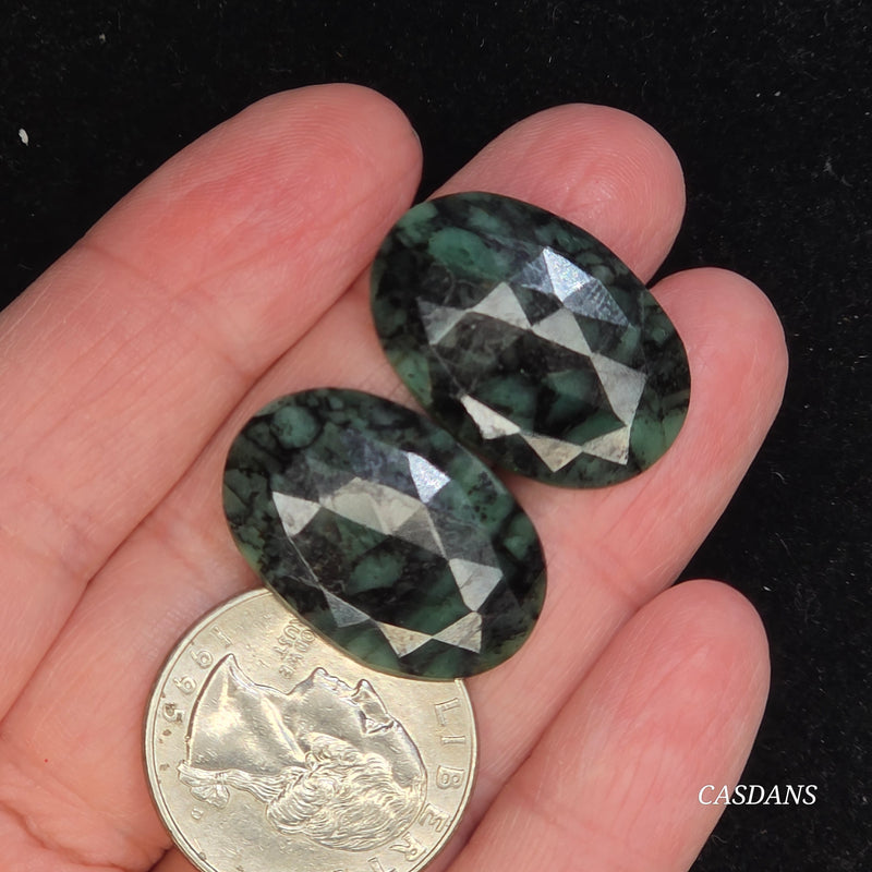 Rosecut Emerald Cabochon Pair
