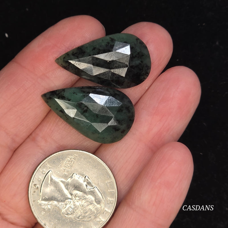 Rosecut Emerald Cabochon Pair