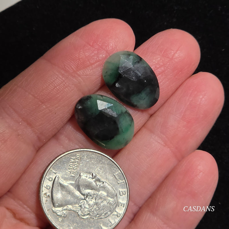 Rosecut Emerald Cabochon Pair