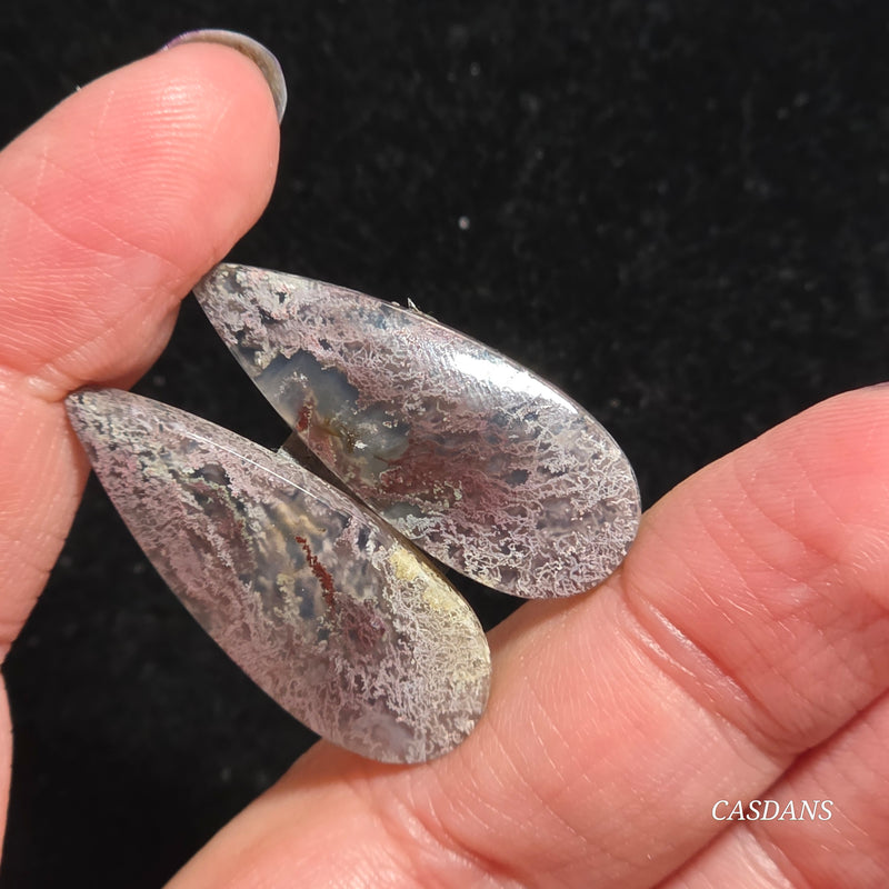 Scenic Moss Agate Cabochon Pair