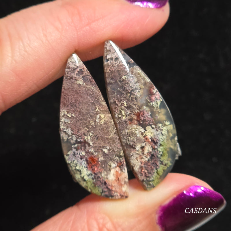 Scenic Moss Agate Cabochon Pair