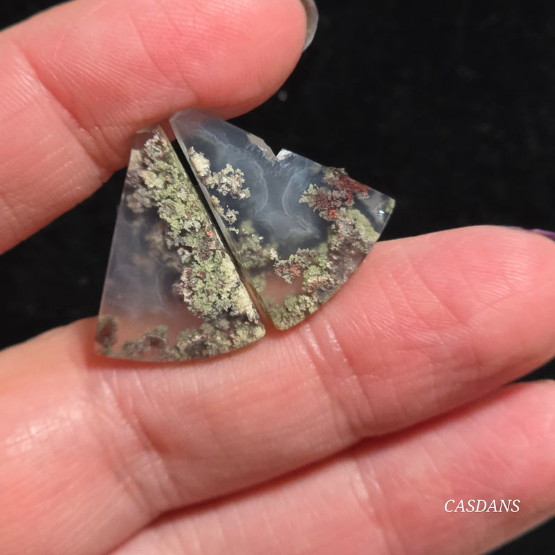 Scenic Moss Agate Cabochon Pair