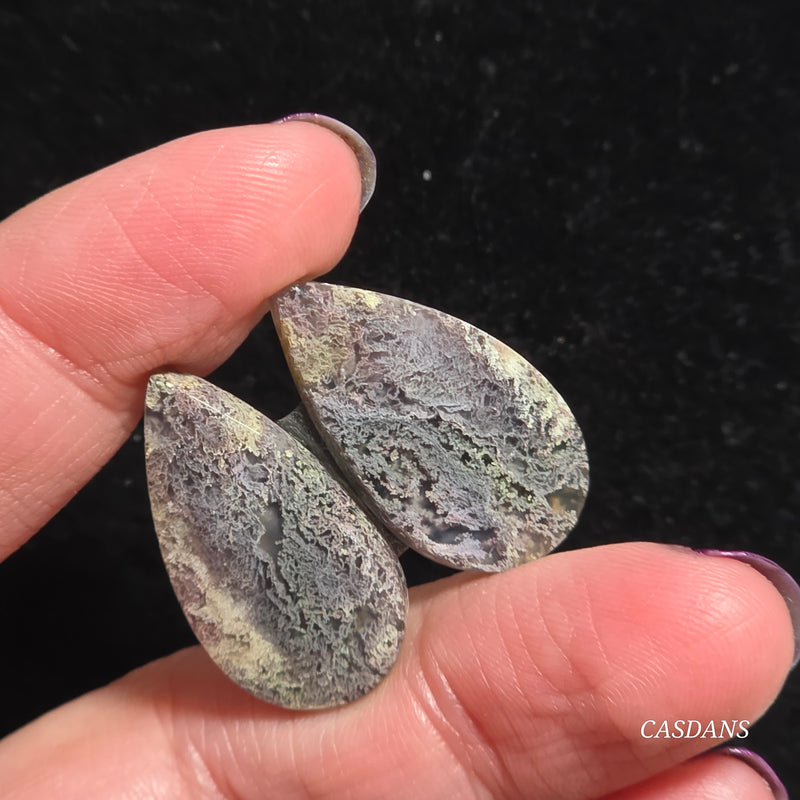 Scenic Moss Agate Cabochon Pair