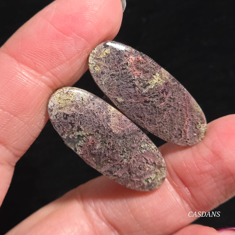 Scenic Moss Agate Cabochon Pair