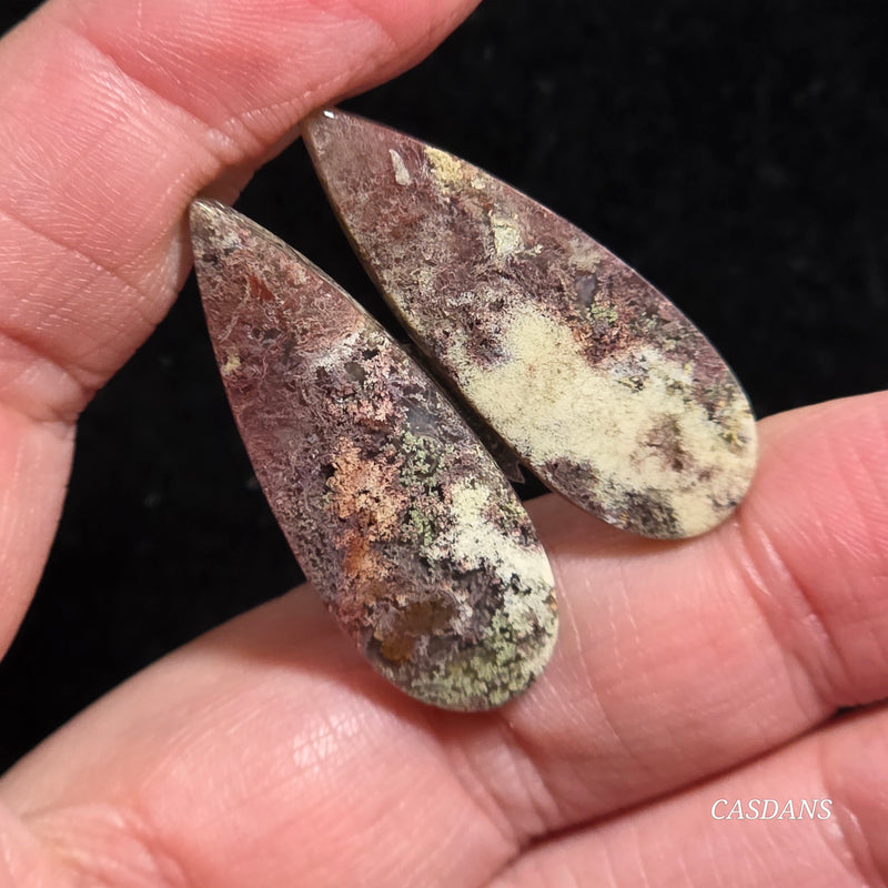 Scenic Moss Agate Cabochon Pair
