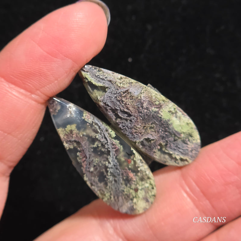 Scenic Moss Agate Cabochon Pair