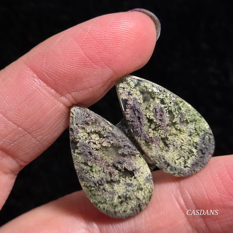 Scenic Moss Agate Cabochon Pair