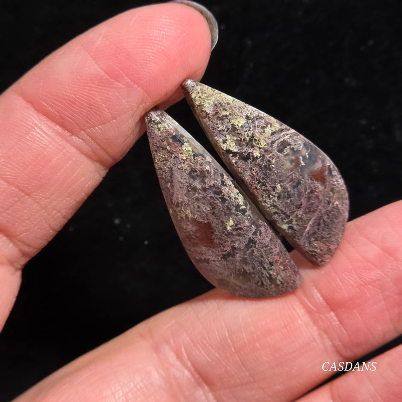 Scenic Moss Agate Cabochon Pair