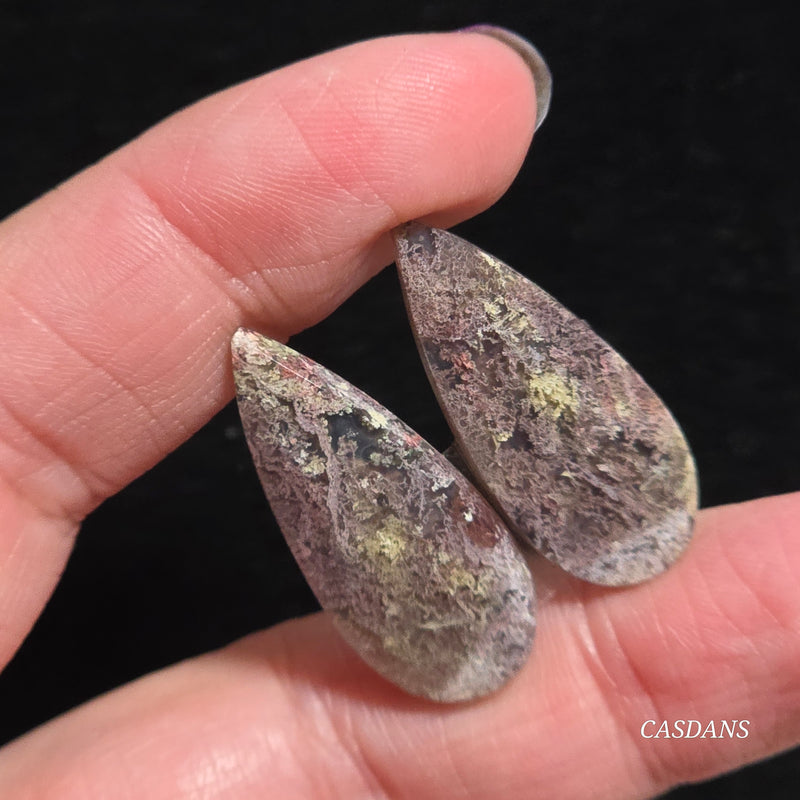 Scenic Moss Agate Cabochon Pair
