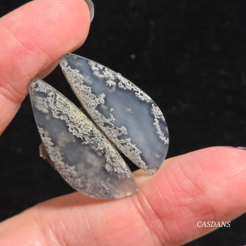 Scenic Moss Agate Cabochon Pair