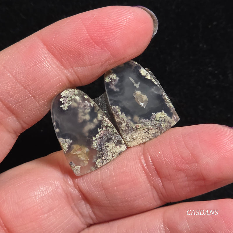 Scenic Moss Agate Cabochon Pair