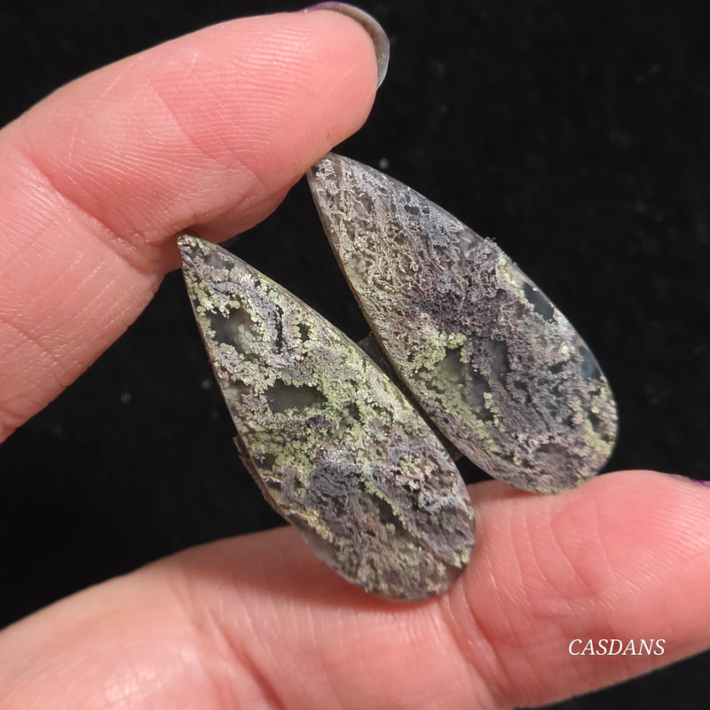 Scenic Moss Agate Cabochon Pair