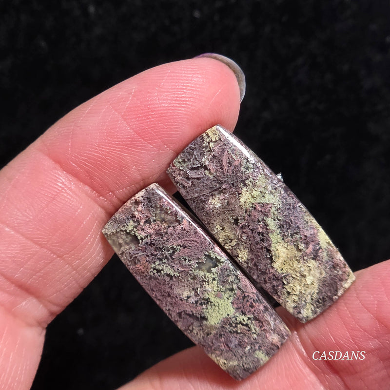 Scenic Moss Agate Cabochon Pair