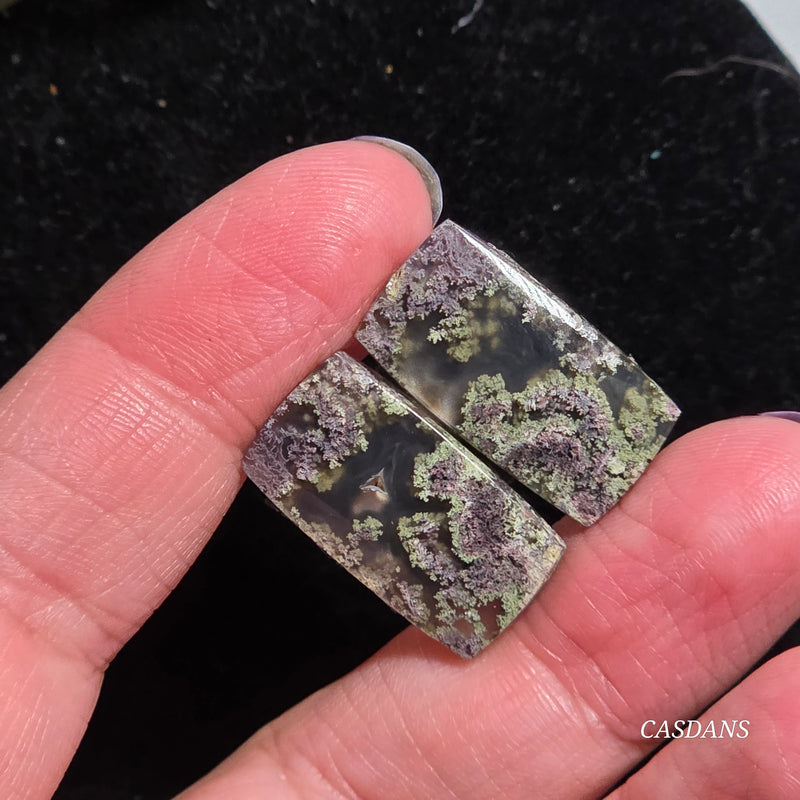 Scenic Moss Agate Cabochon Pair
