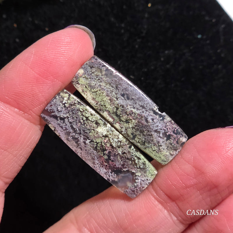 Scenic Moss Agate Cabochon Pair