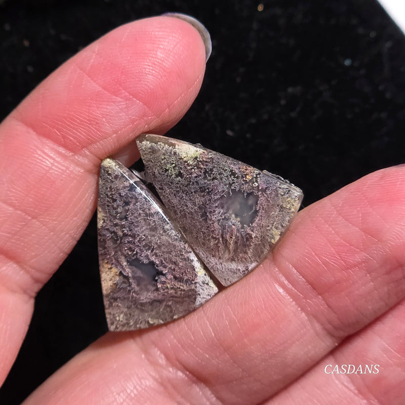 Scenic Moss Agate Cabochon Pair