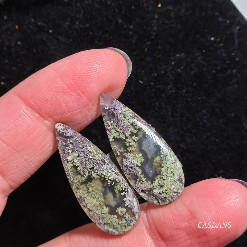 Scenic Moss Agate Cabochon Pair
