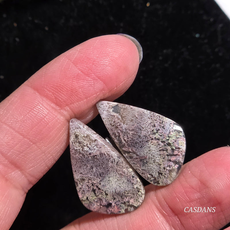 Scenic Moss Agate Cabochon Pair