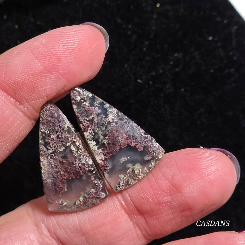 Scenic Moss Agate Cabochon Pair