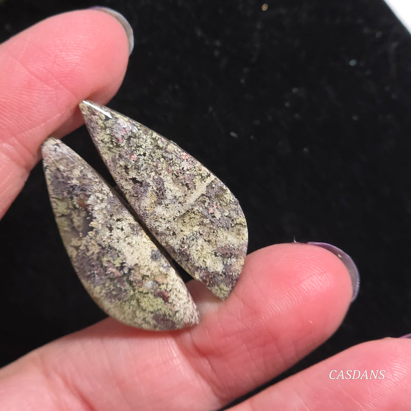 Scenic Moss Agate Cabochon Pair