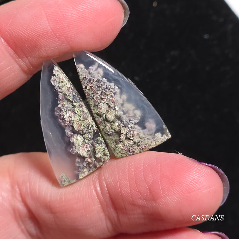 Scenic Moss Agate Cabochon Pair