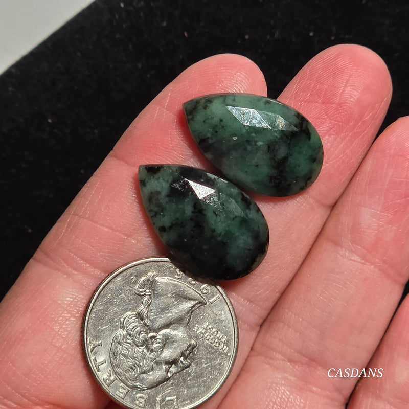 Rosecut Emerald Cabochon Pair
