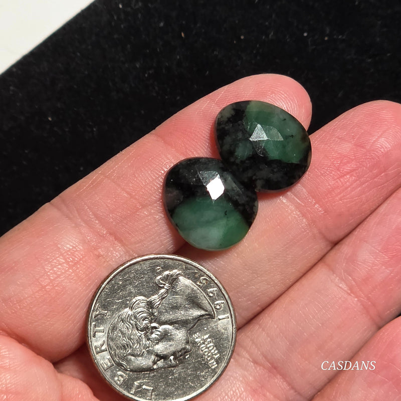 Rosecut Emerald Cabochon Pair