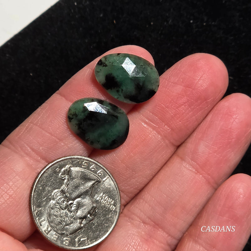 Rosecut Emerald Cabochon Pair