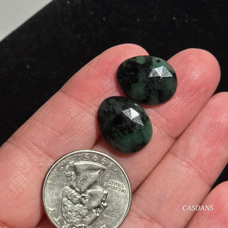 Rosecut Emerald Cabochon Pair