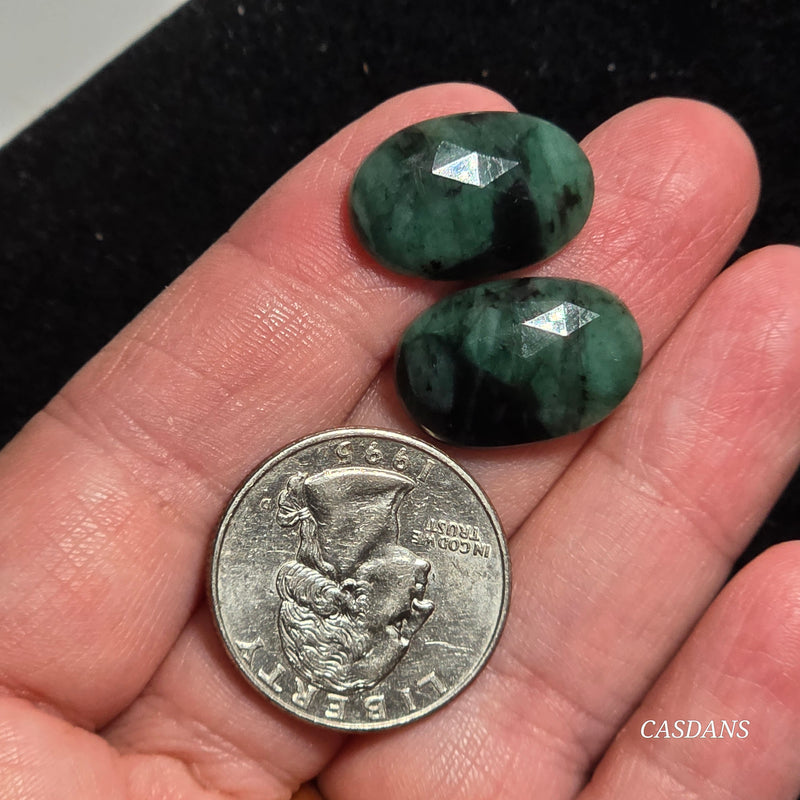 Rosecut Emerald Cabochon Pair