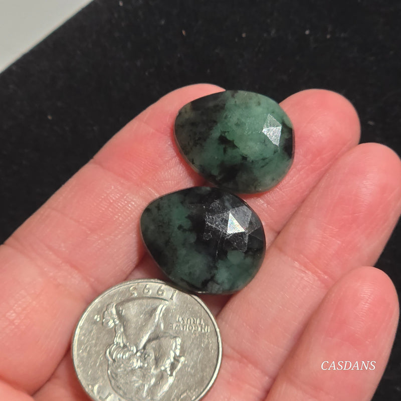 Rosecut Emerald Cabochon Pair