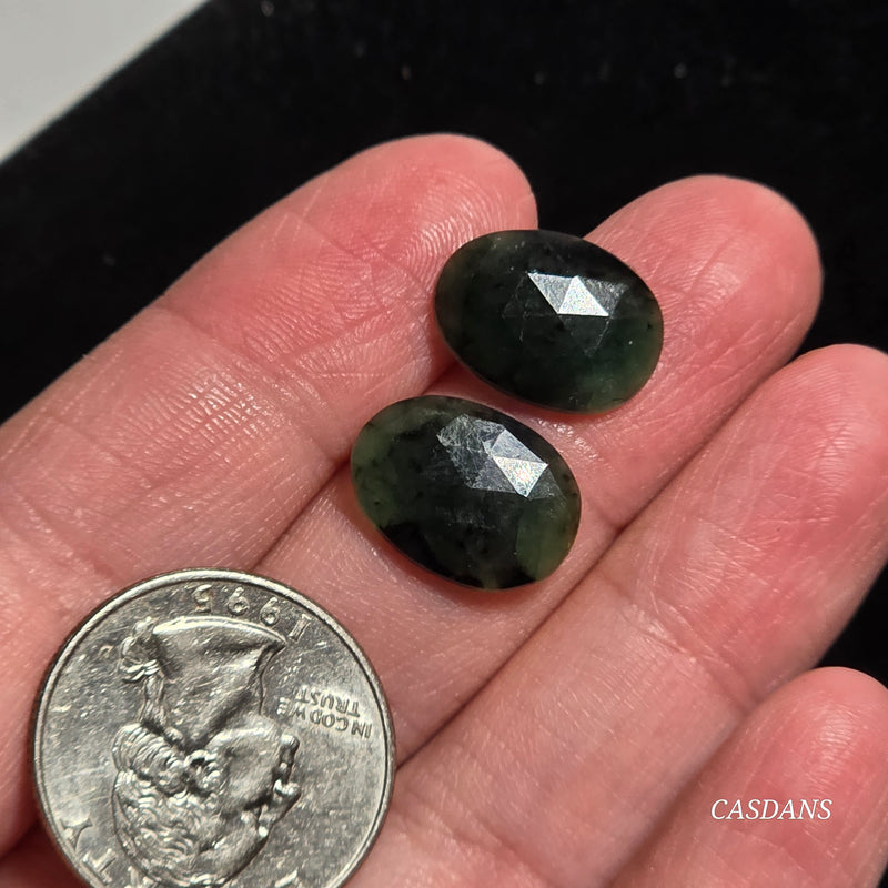 Rosecut Emerald Cabochon Pair