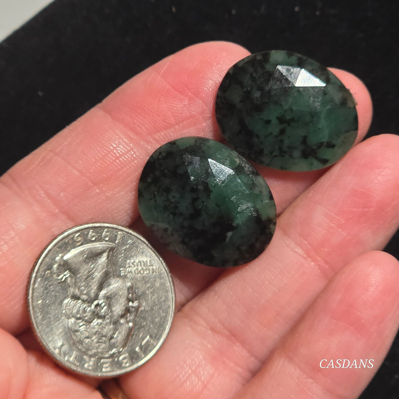 Rosecut Emerald Cabochon Pair