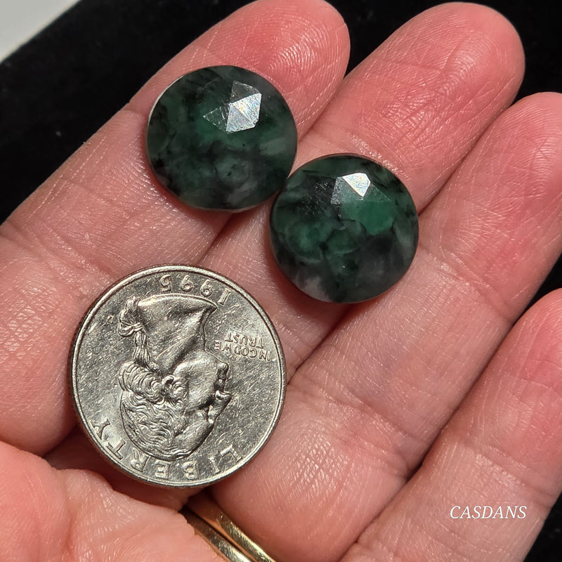 Rosecut Emerald Cabochon Pair