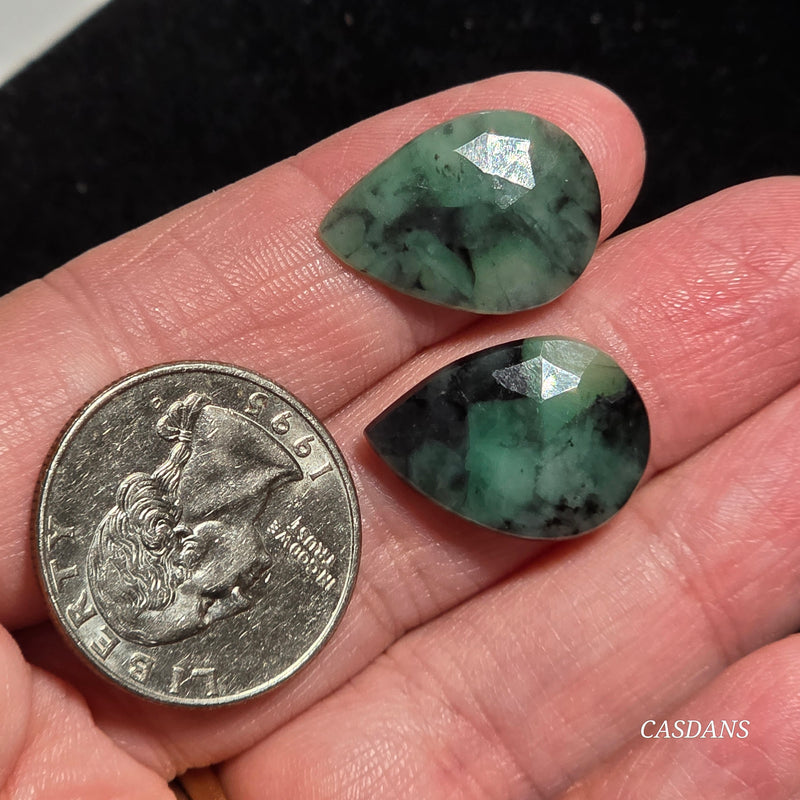Rosecut Emerald Cabochon Pair