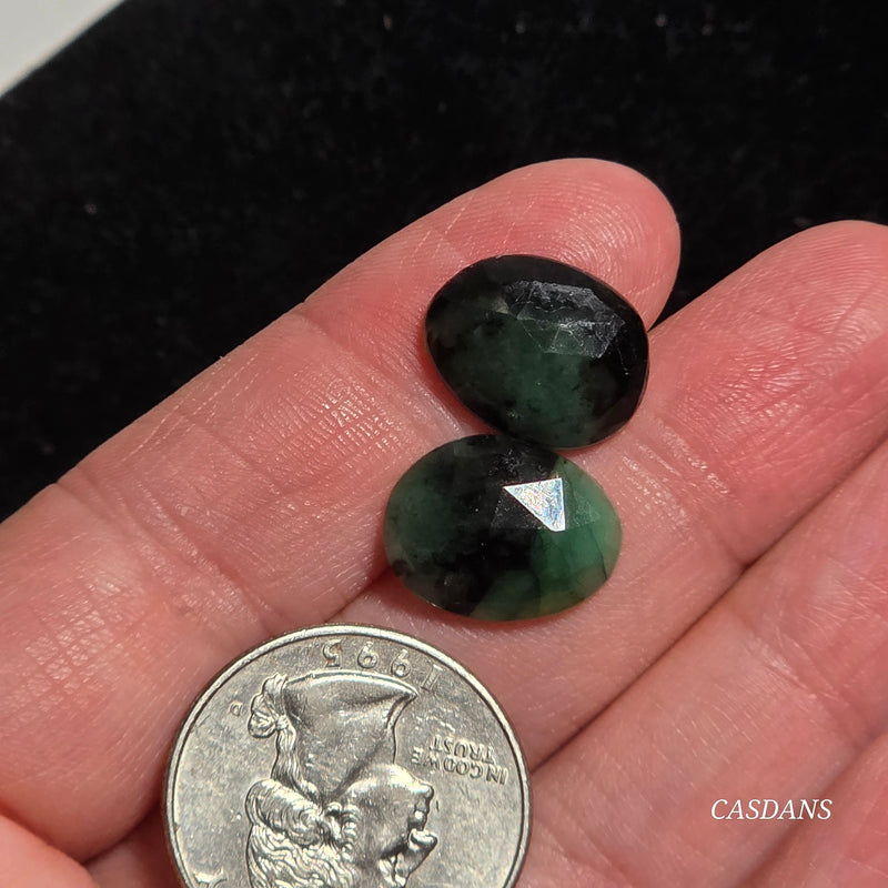 Rosecut Emerald Cabochon Pair