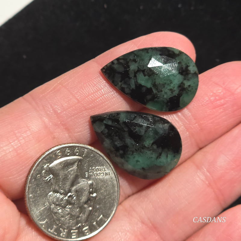 Rosecut Emerald Cabochon Pair