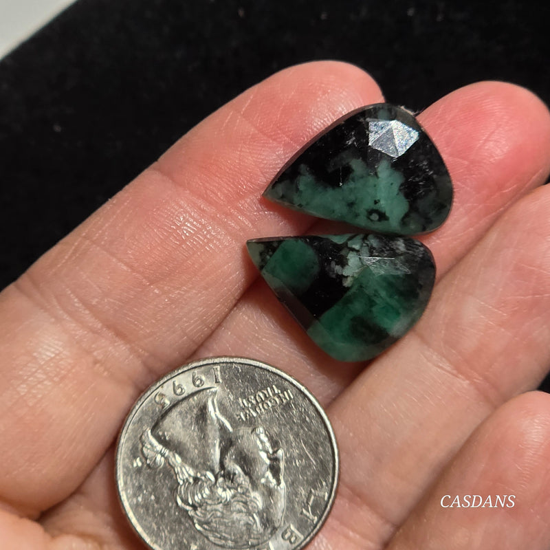 Rosecut Emerald Cabochon Pair