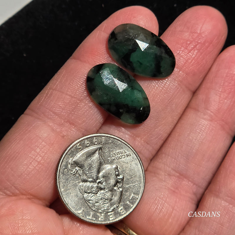 Rosecut Emerald Cabochon Pair
