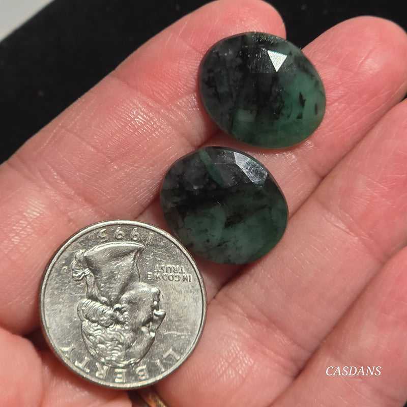 Rosecut Emerald Cabochon Pair
