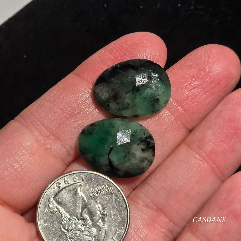 Rosecut Emerald Cabochon Pair