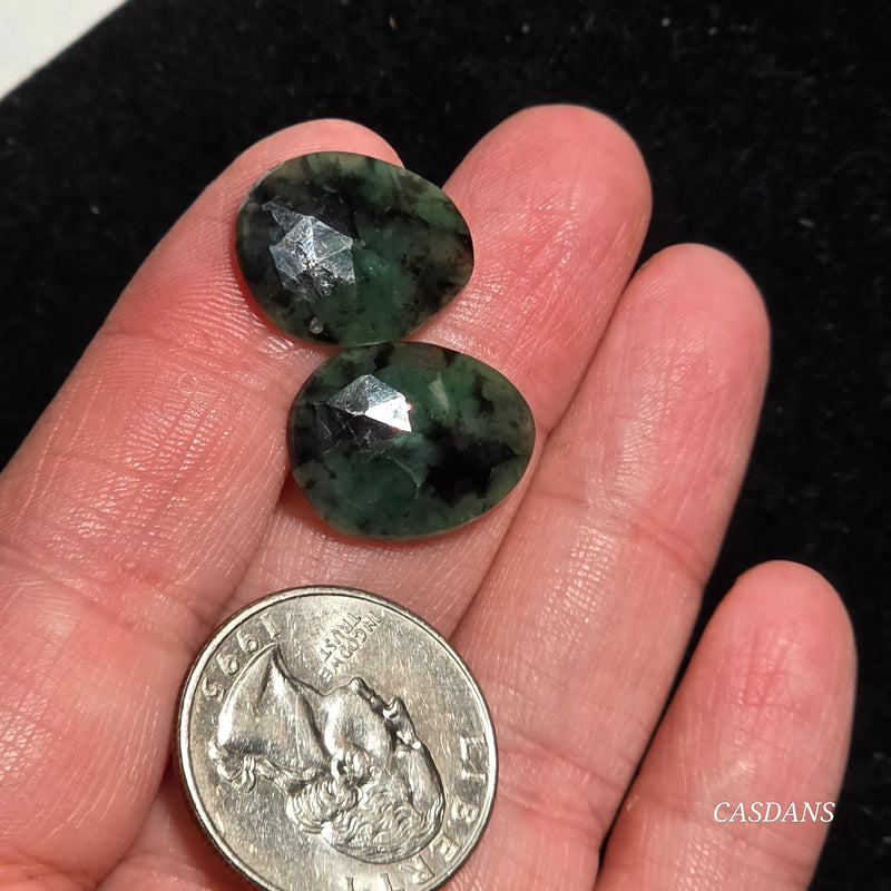 Rosecut Emerald Cabochon Pair