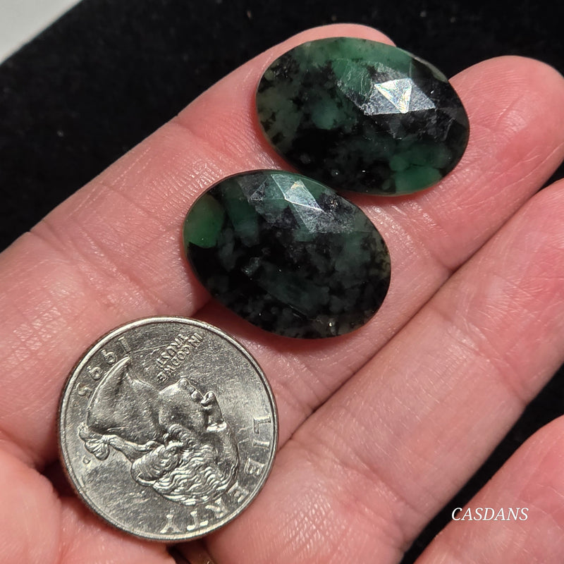 Rosecut Emerald Cabochon Pair