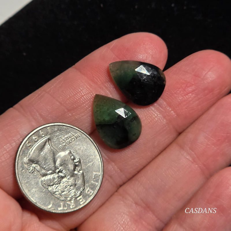 Rosecut Emerald Cabochon Pair