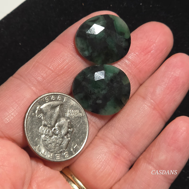 Rosecut Emerald Cabochon Pair