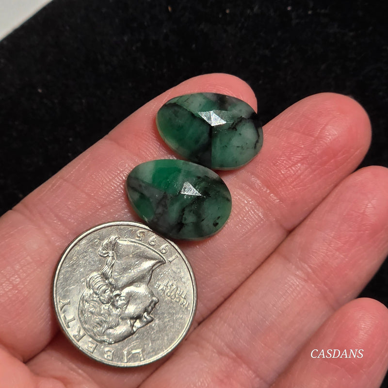 Rosecut Emerald Cabochon Pair