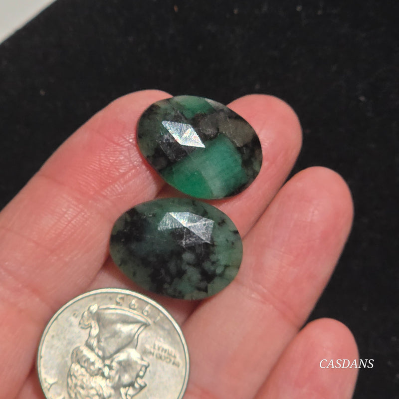 Rosecut Emerald Cabochon Pair