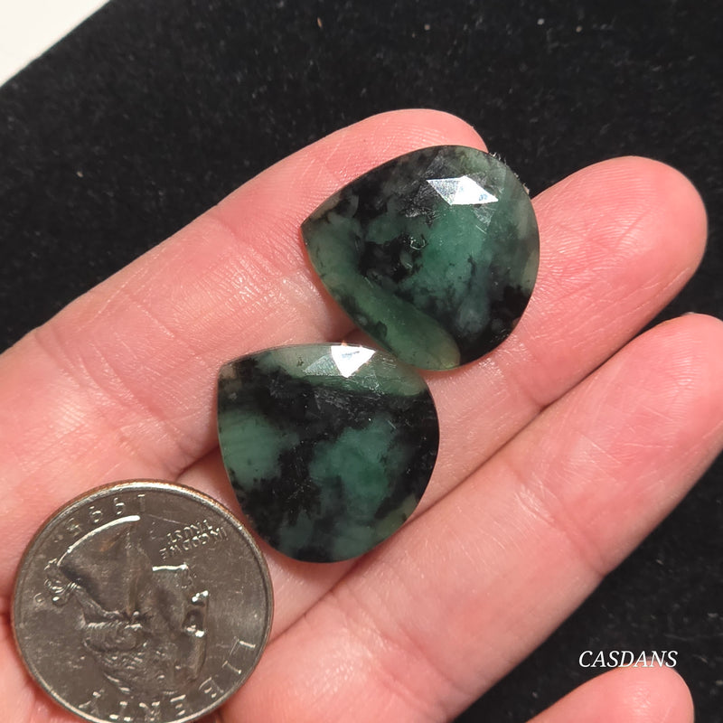 Rosecut Emerald Cabochon Pair