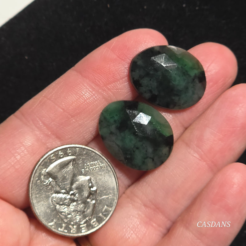 Rosecut Emerald Cabochon Pair